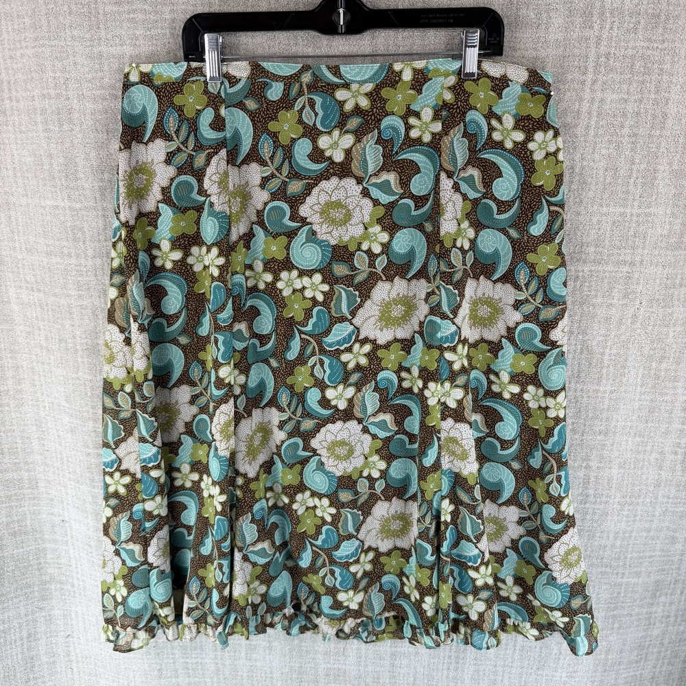 Sag Harbor Skirt Womens 18W Brown Midi Peasant Hawaiian Floral Elastic Waist